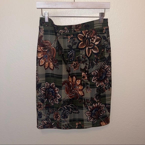 Melissa Paige Green Orange Floral Plaid Pattern Pencil Skirt Medium - Picture 2 of 10